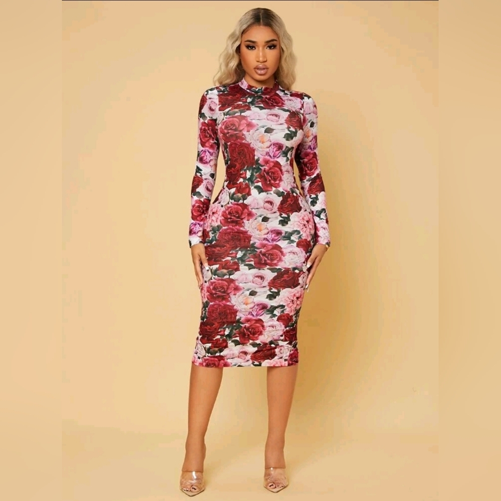 Floral Bodycon Midi Dress